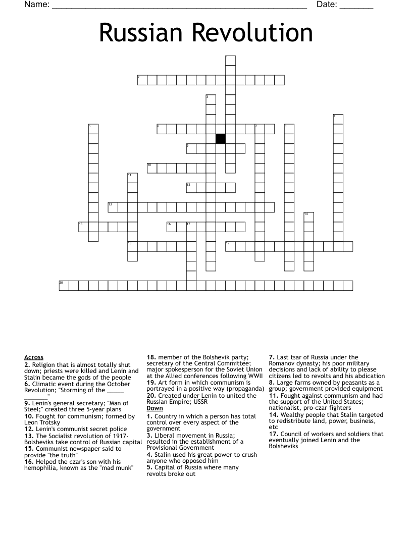 Russian Revolution Crossword