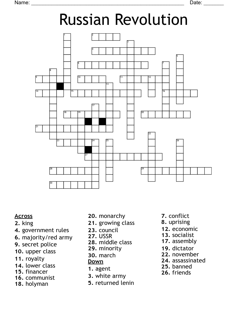 Russian Revolution Crossword