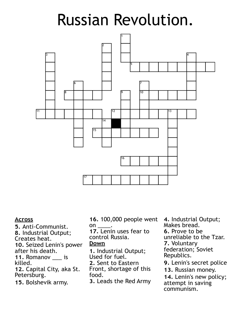 Russian Revolution. Crossword