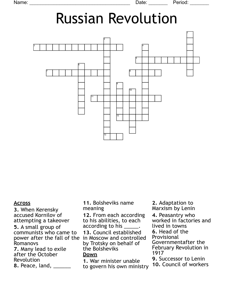 Russian Revolution Crossword
