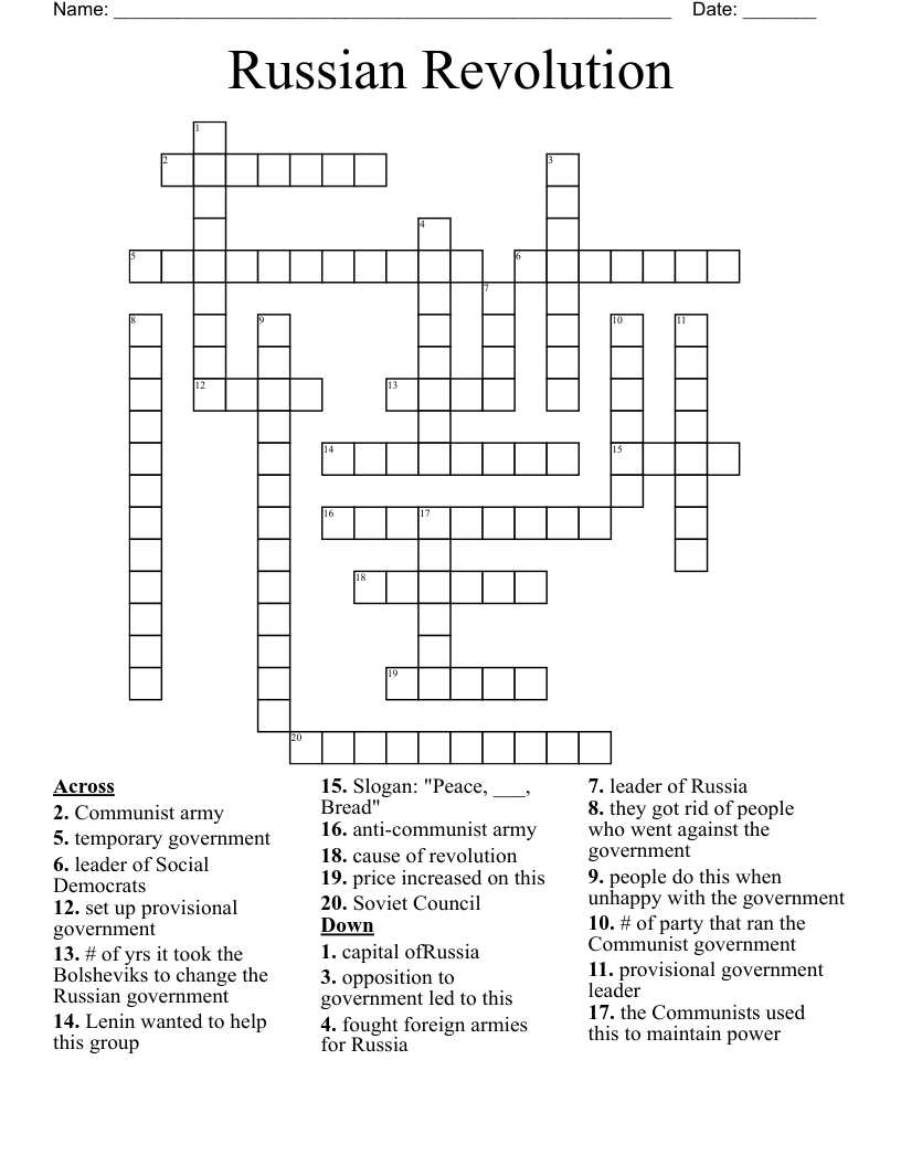 Russian Revolution Crossword