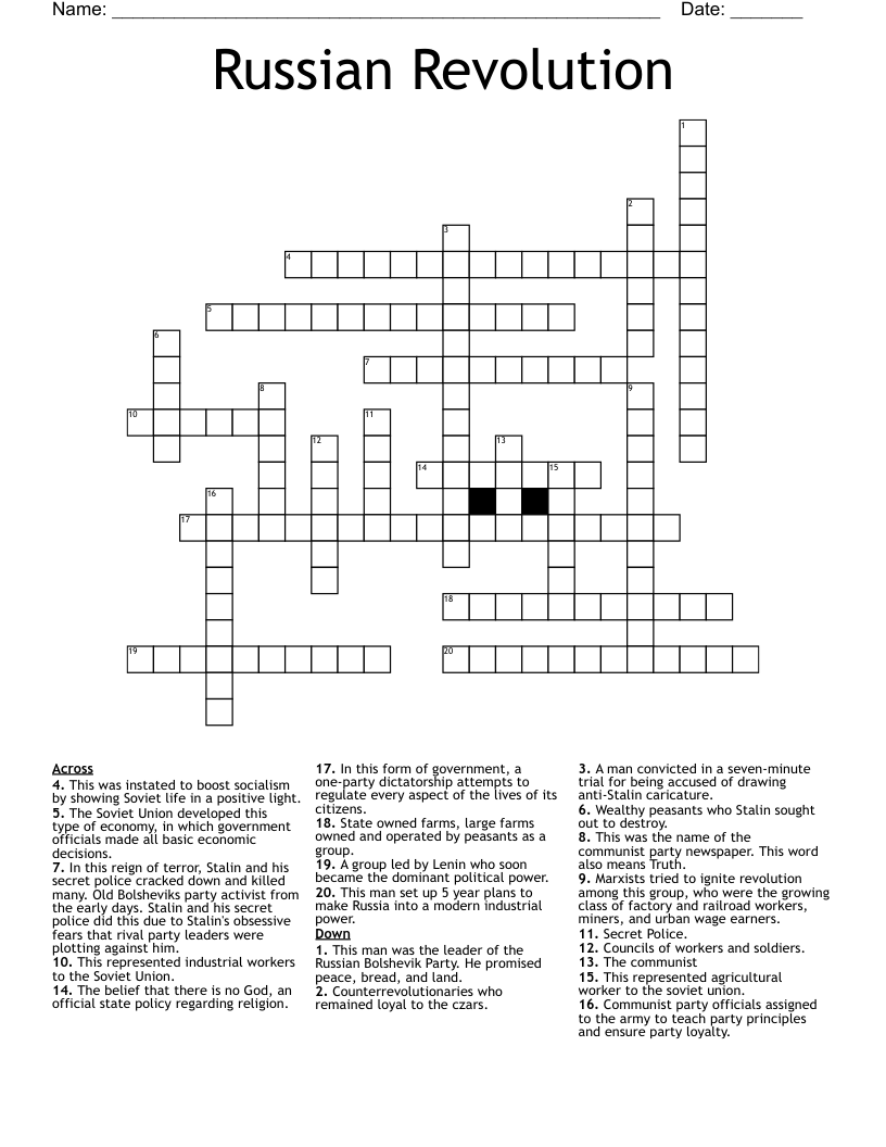 Russian Revolution Crossword