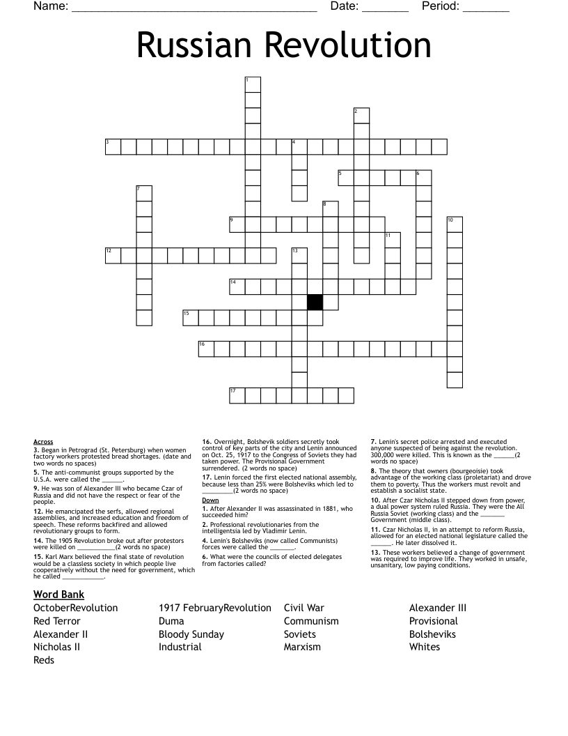 Russian Revolution Crossword
