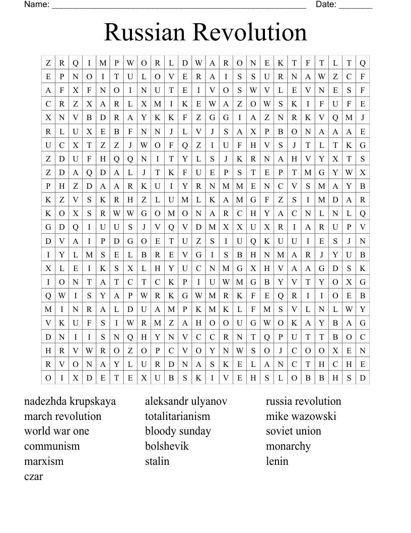 Russian Revolution  Word Search