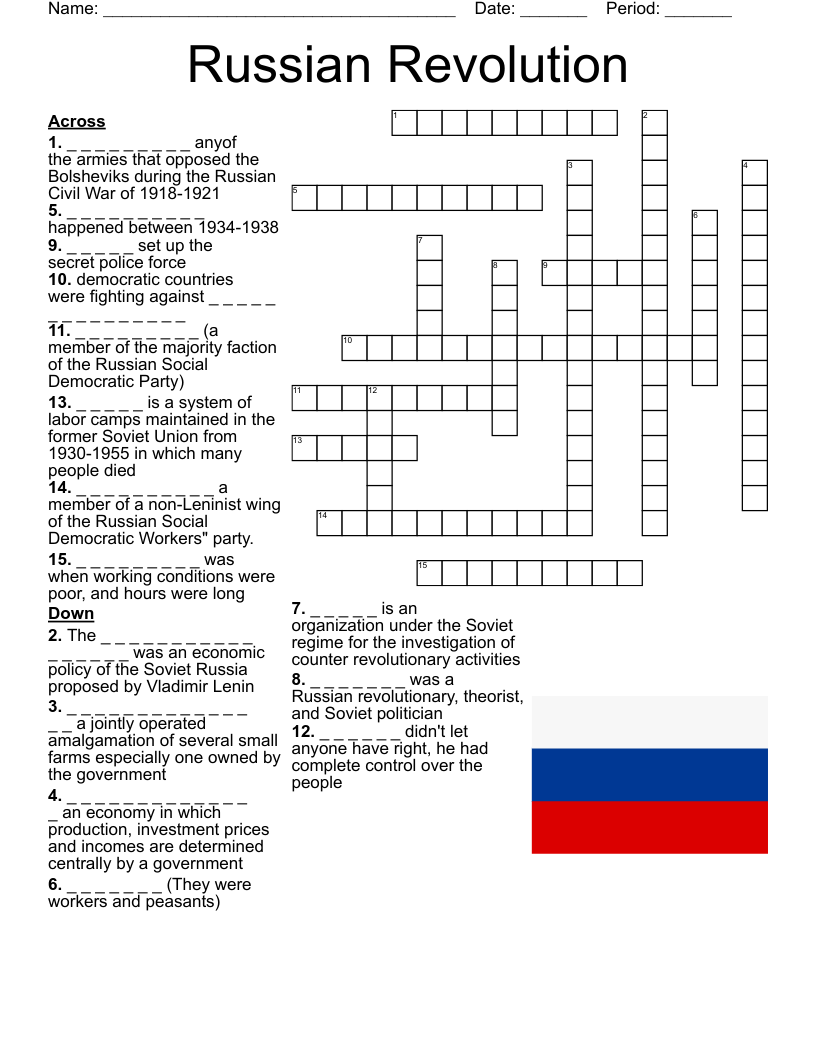 Russian Revolution  Crossword