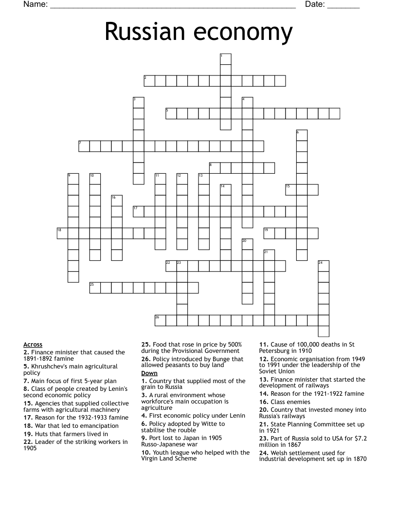 Russian economy Crossword