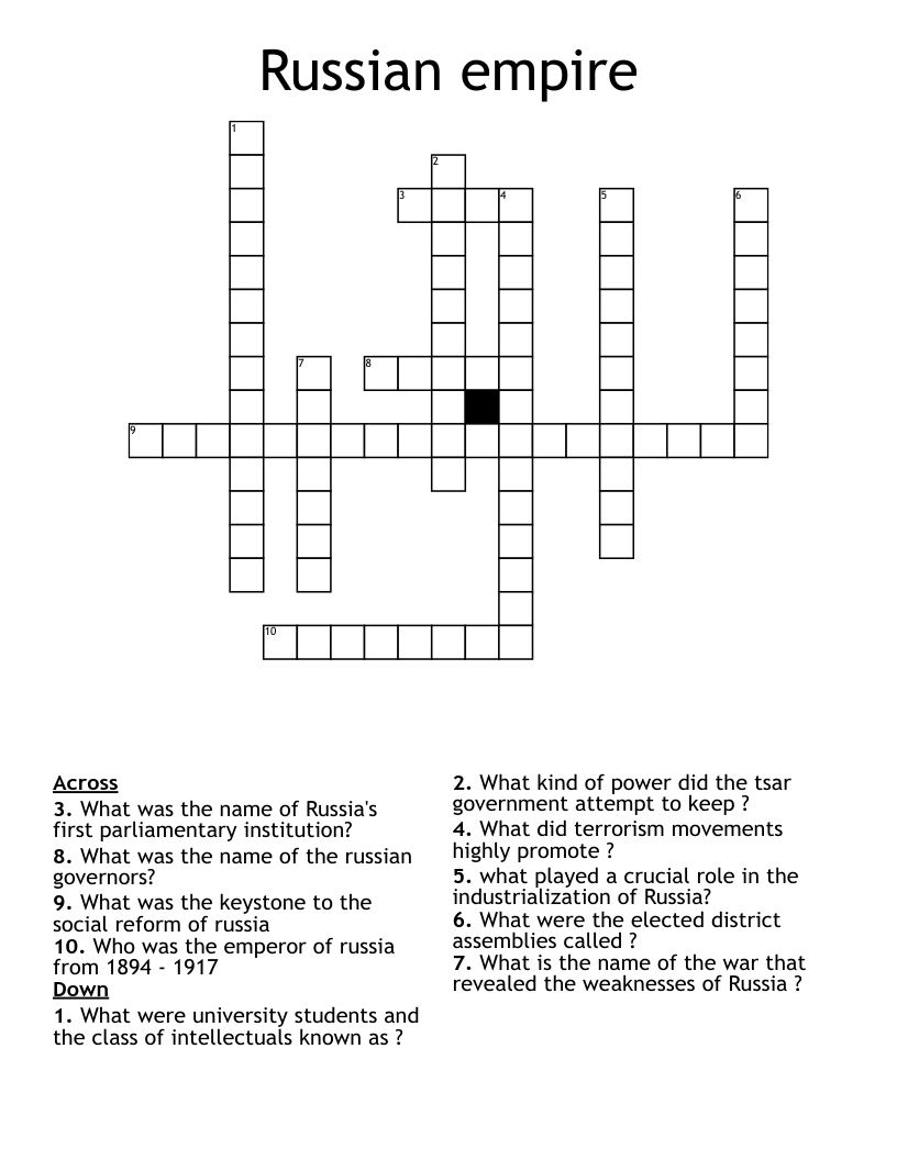 Russian empire Crossword