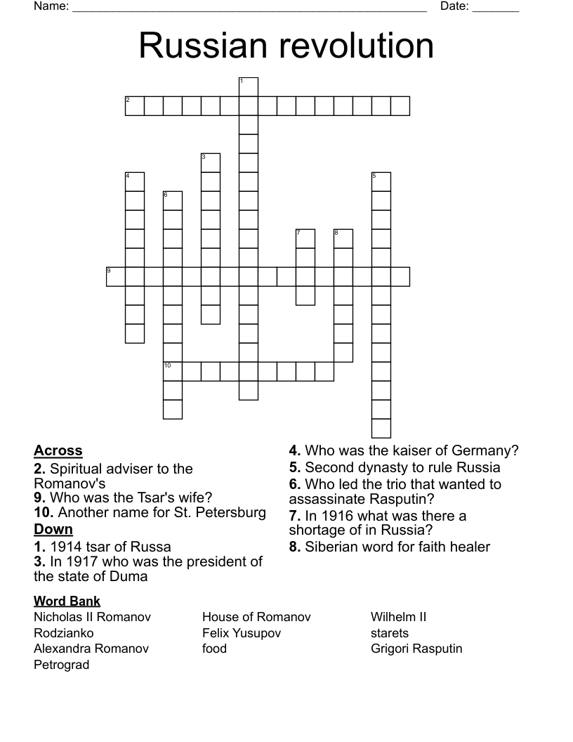 Russian revolution Crossword