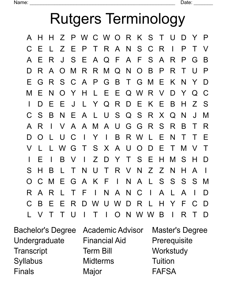 Rutgers Terminology Word Search
