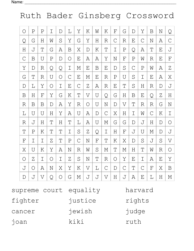 Ruth Bader Ginsberg Crossword Word Search