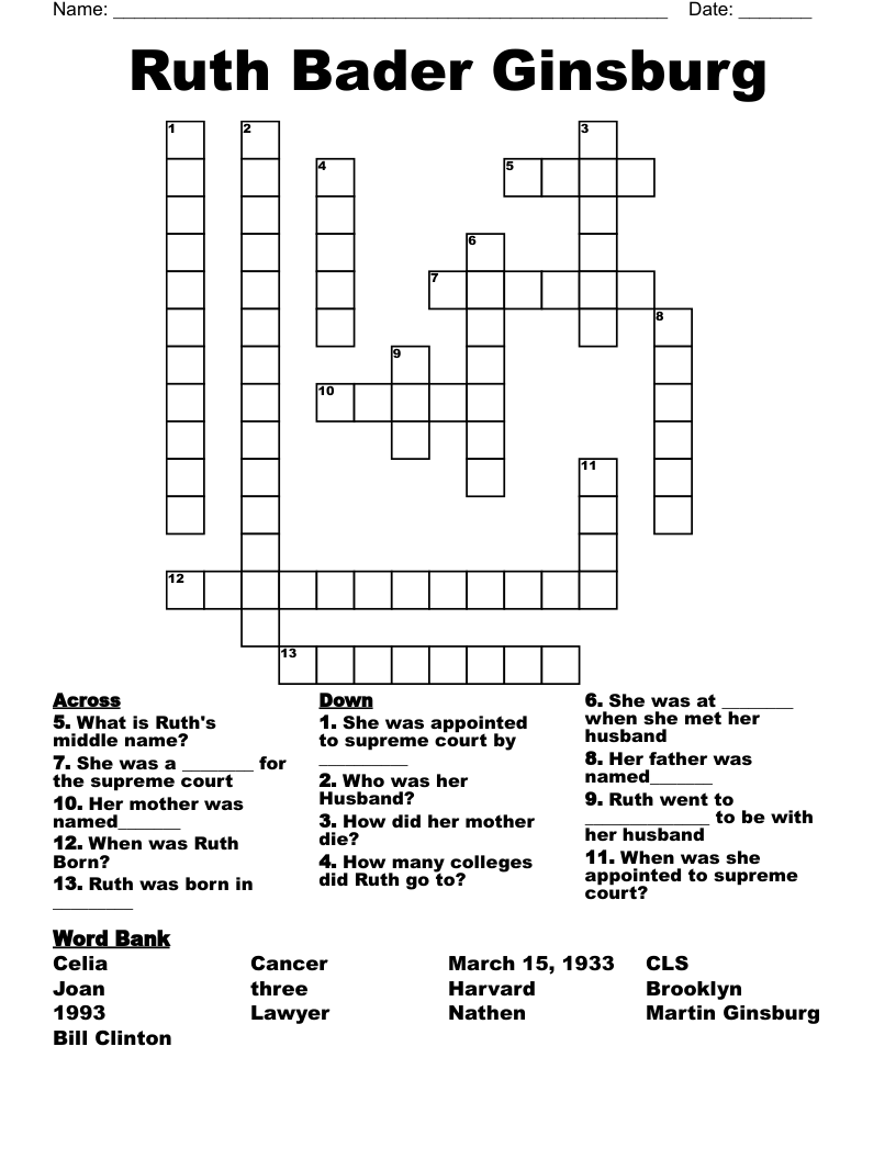 Ruth Bader Ginsburg Crossword