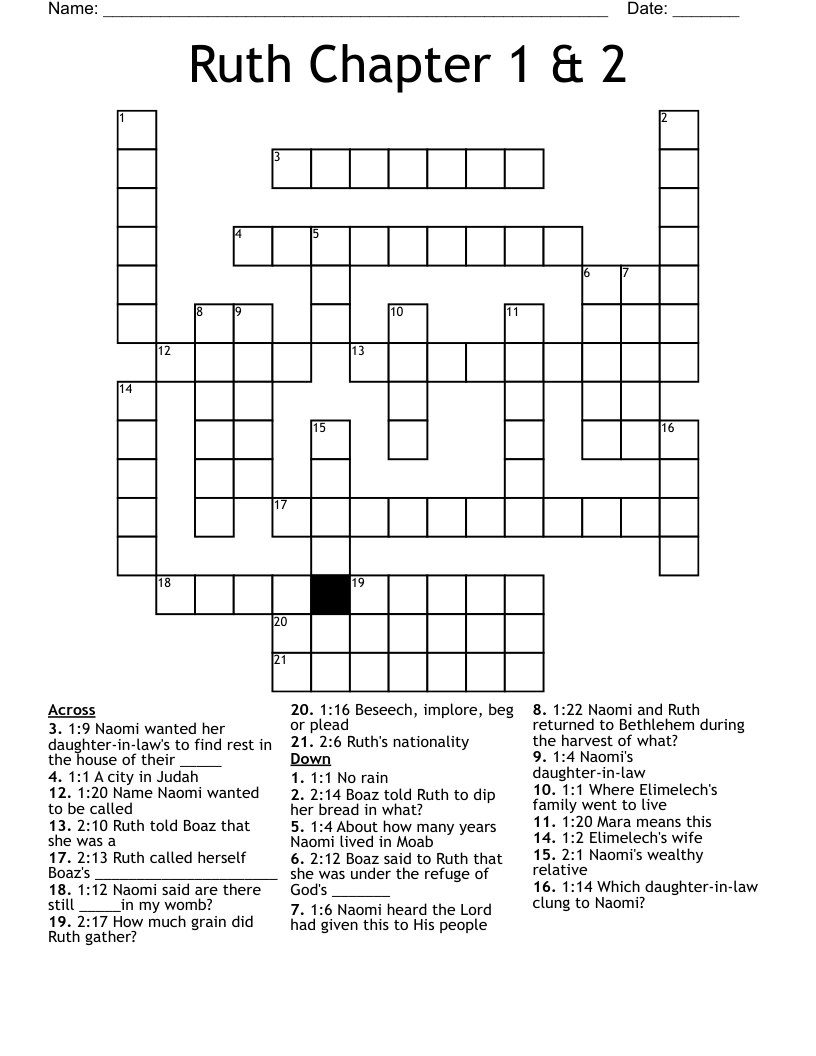 Ruth Chapter 1 & 2 Crossword