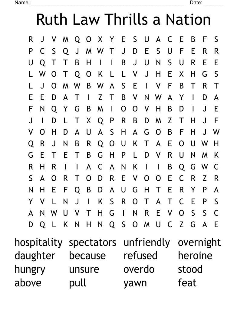 Ruth Law Thrills a Nation Word Search