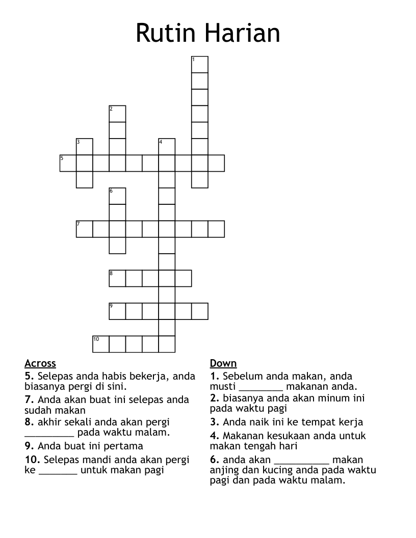 Rutin Harian Crossword