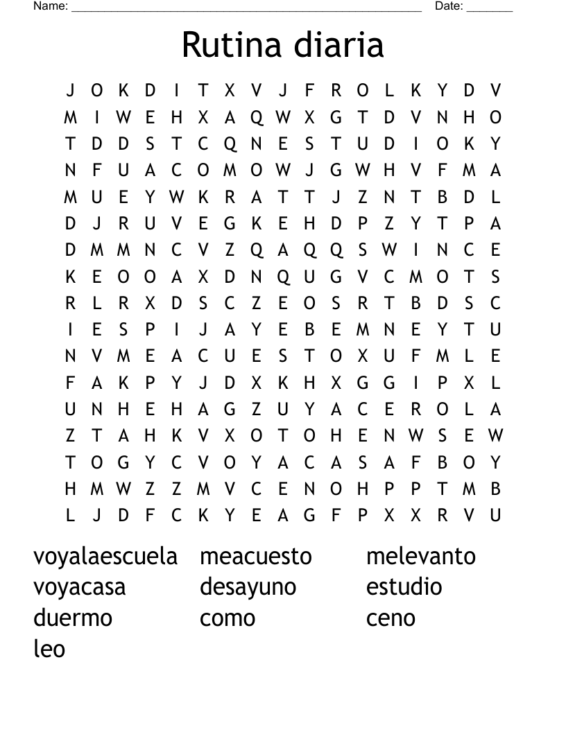 Rutina diaria Word Search