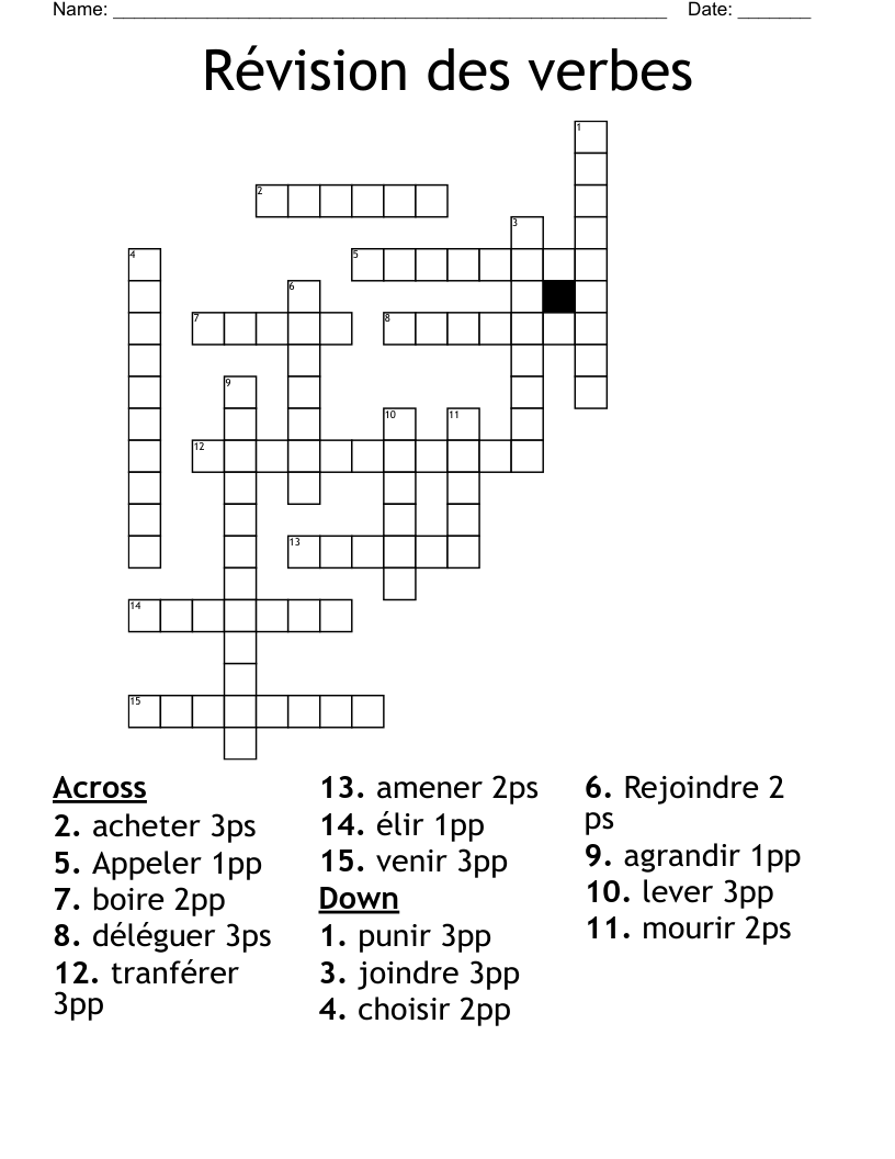Révision des verbes Crossword