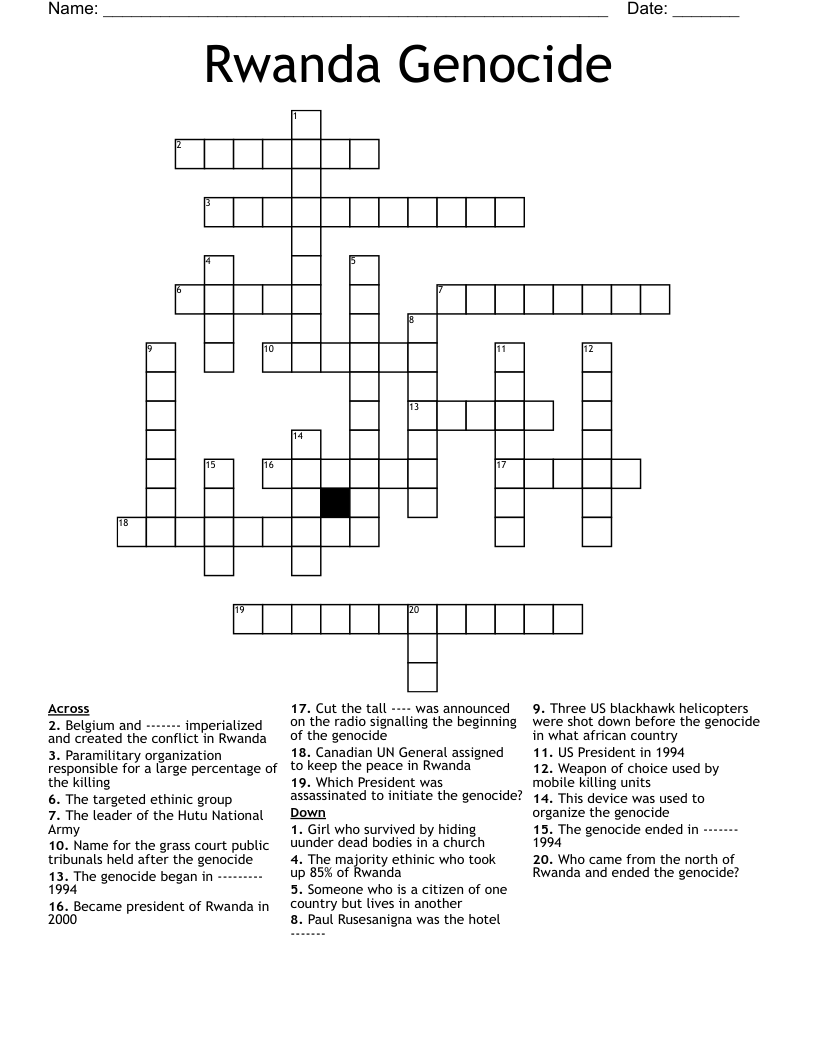 Rwanda Genocide Crossword