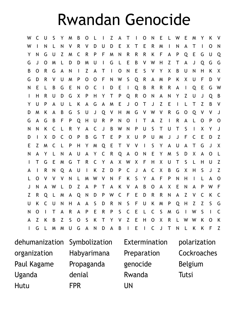 Rwandan Genocide Word Search