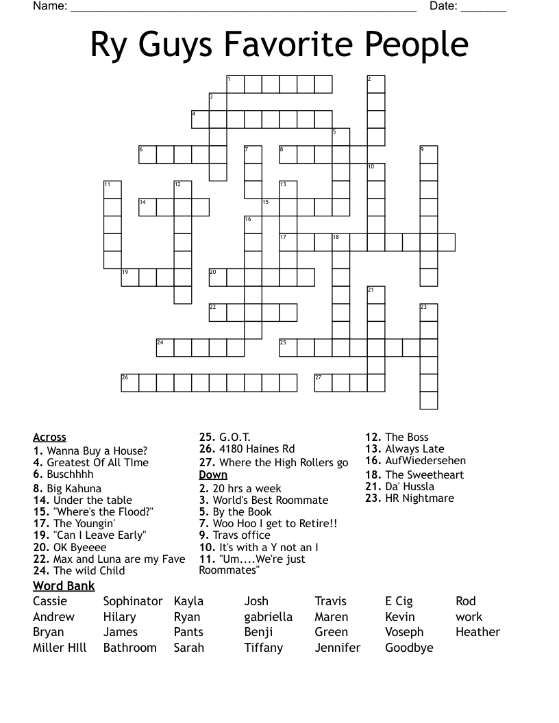 Ry Guys Favorite People Crossword