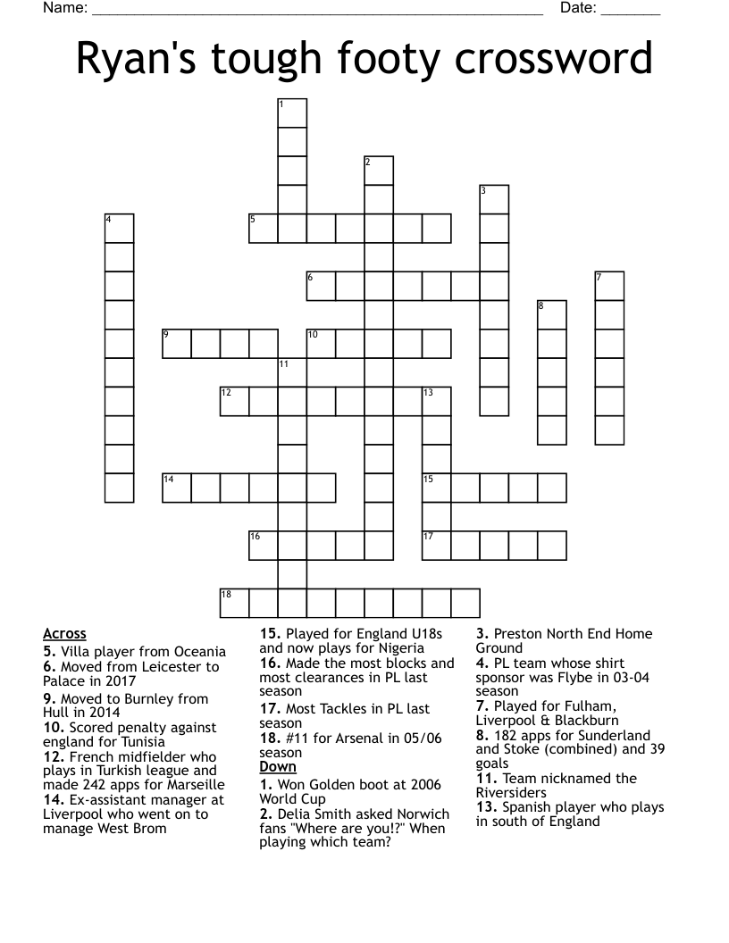 Ryan's tough footy crossword