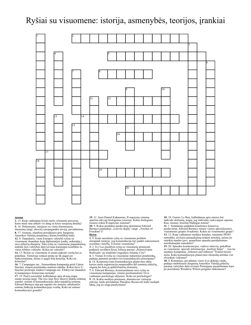 Ryšiai su visuomene: istorija, asmenybės, teorijos, įrankiai Crossword