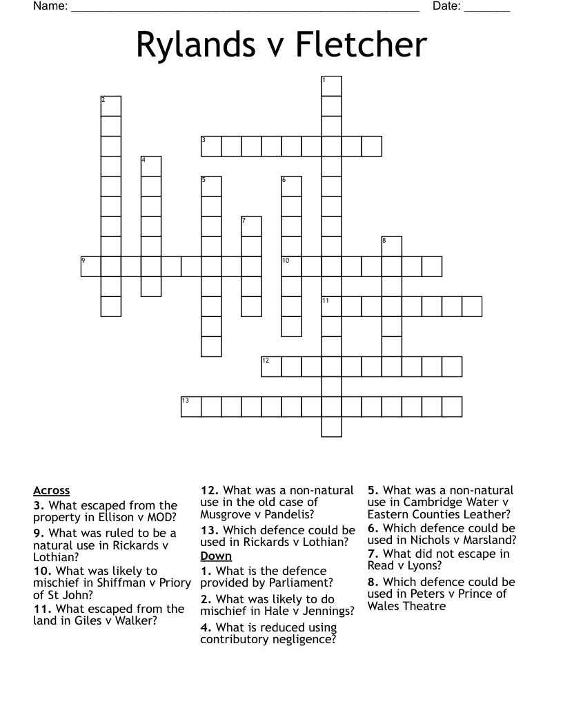 Rylands v Fletcher Crossword
