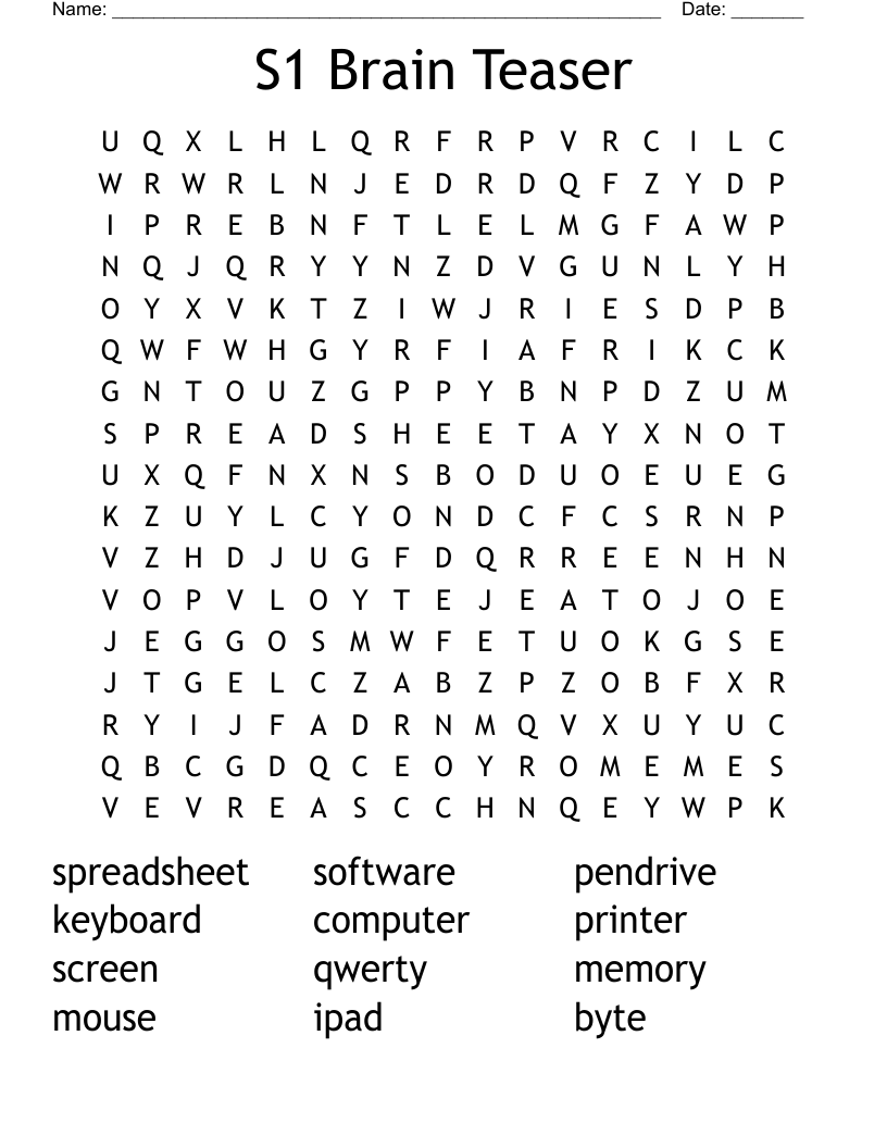 S1 Brain Teaser Word Search