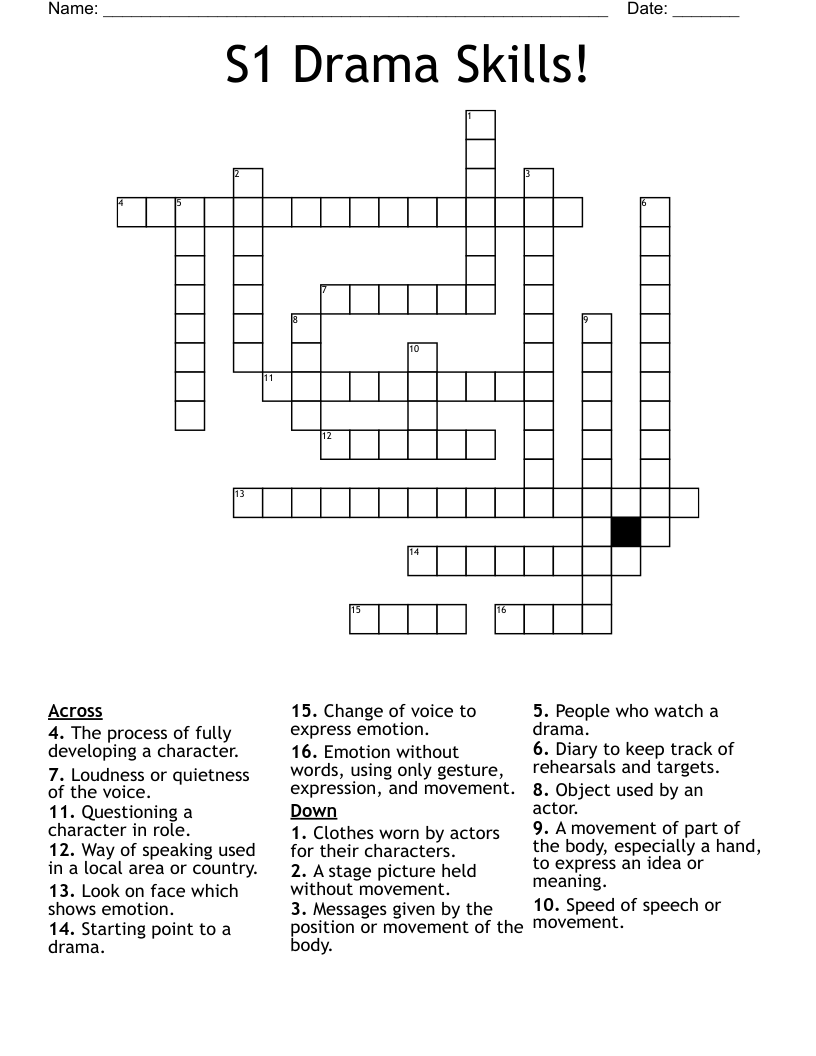 S1 Drama Skills! Crossword