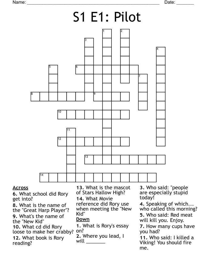 S1 E1: Pilot Crossword