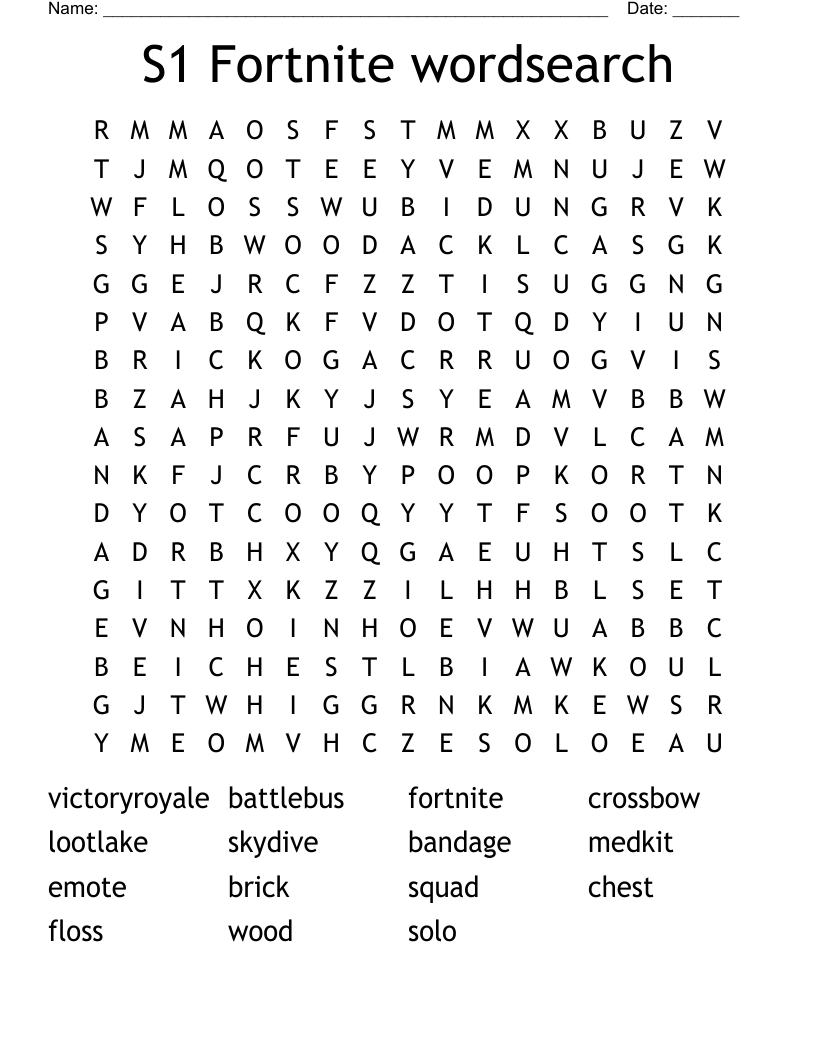 S1 Fortnite wordsearch
