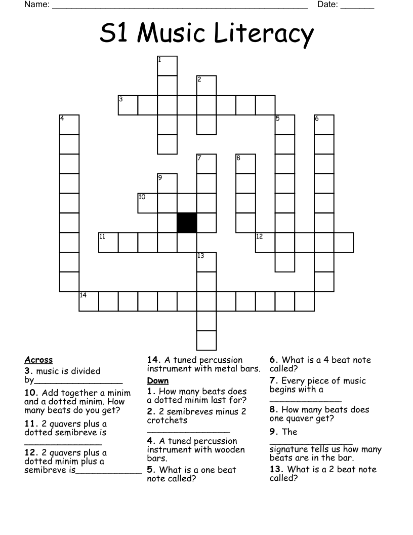 S1 Music Literacy Crossword
