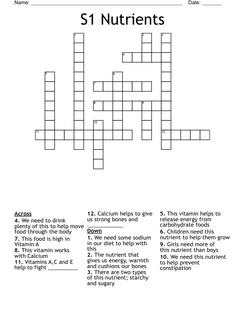 S1 Nutrients Crossword