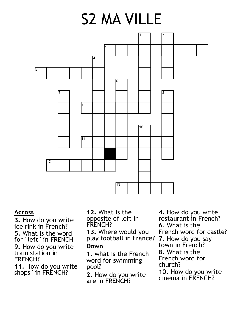 S2 MA VILLE Crossword