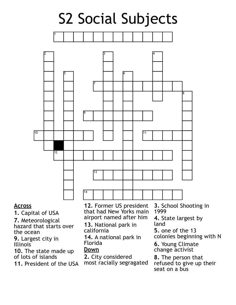 S2 Social Subjects Crossword