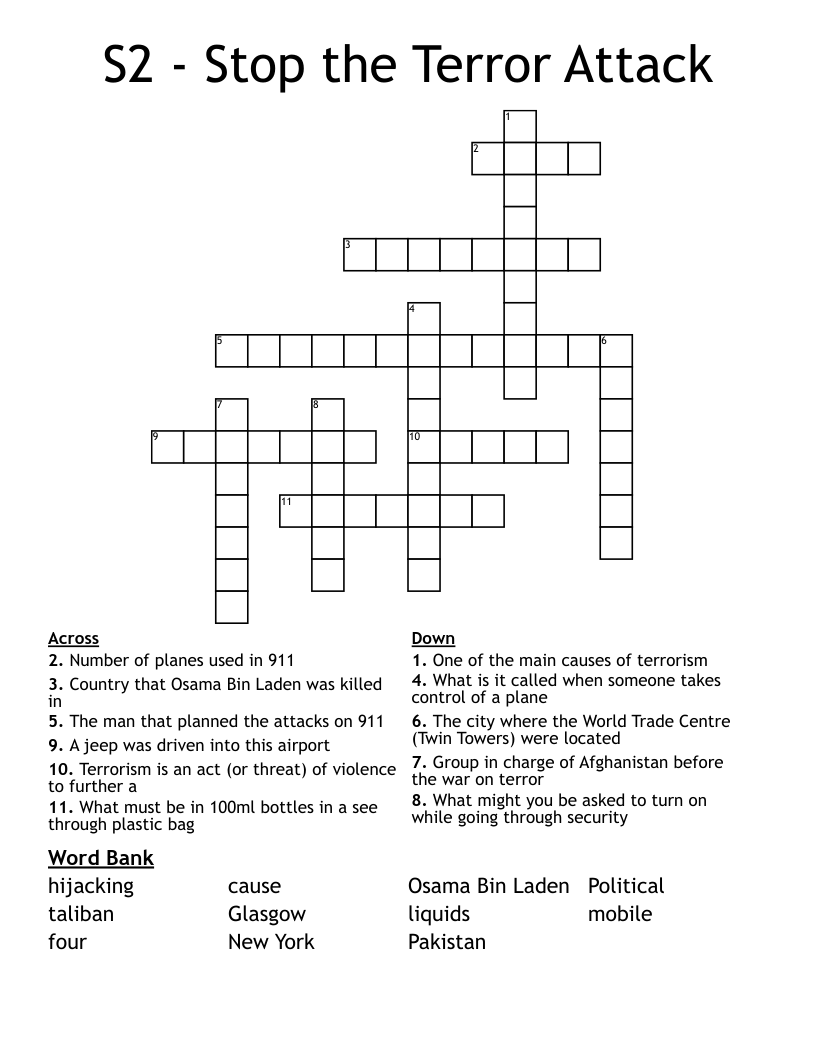 S2 - Stop the Terror Attack Crossword