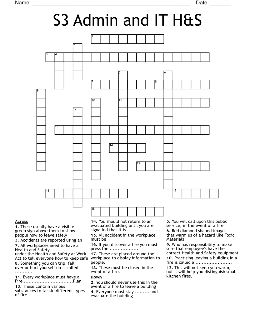 S3 Admin and IT H&S Crossword