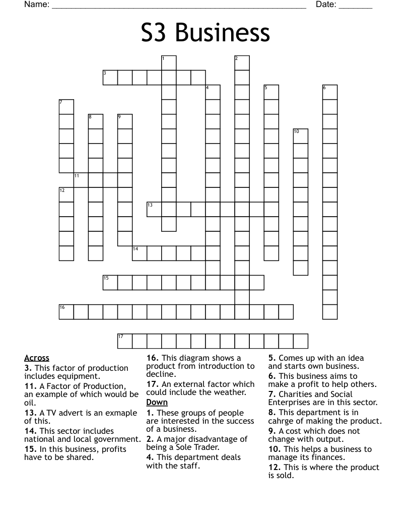 S3 Business Crossword