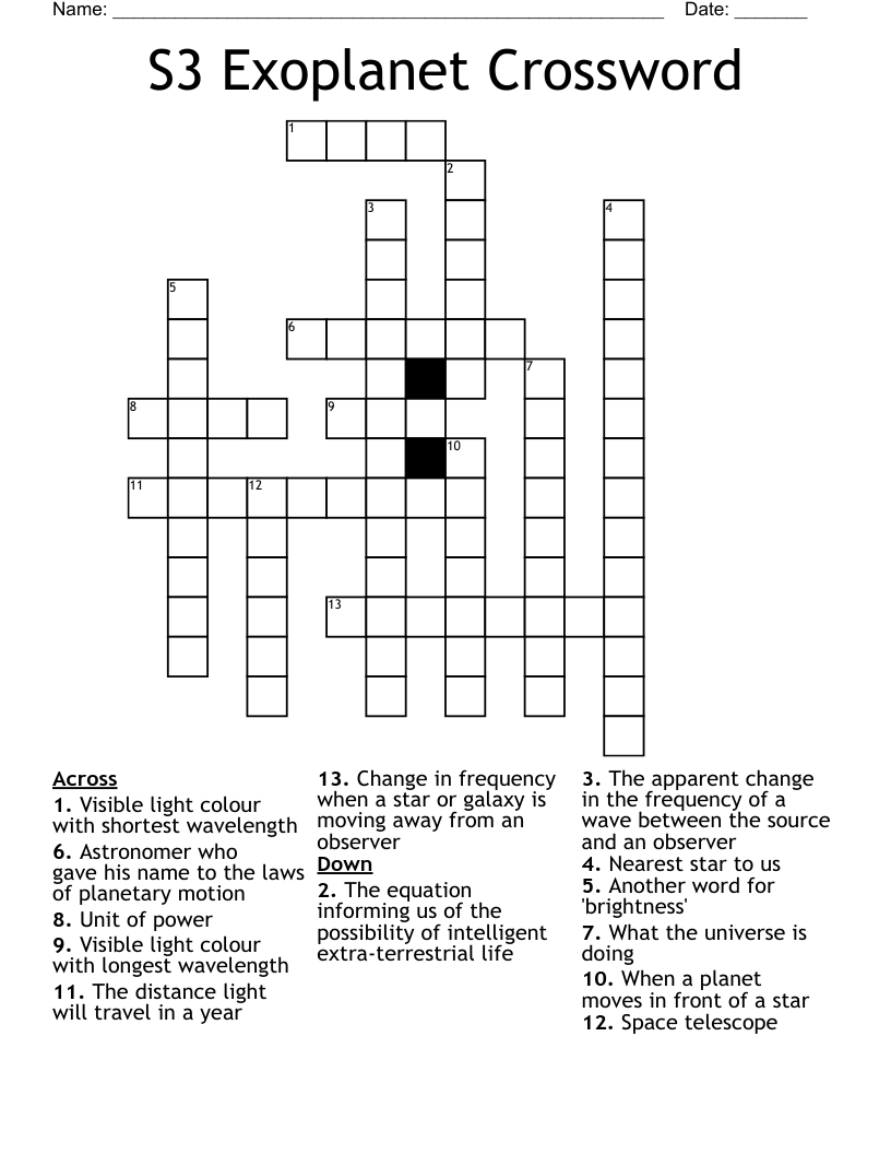 S3 Exoplanet Crossword