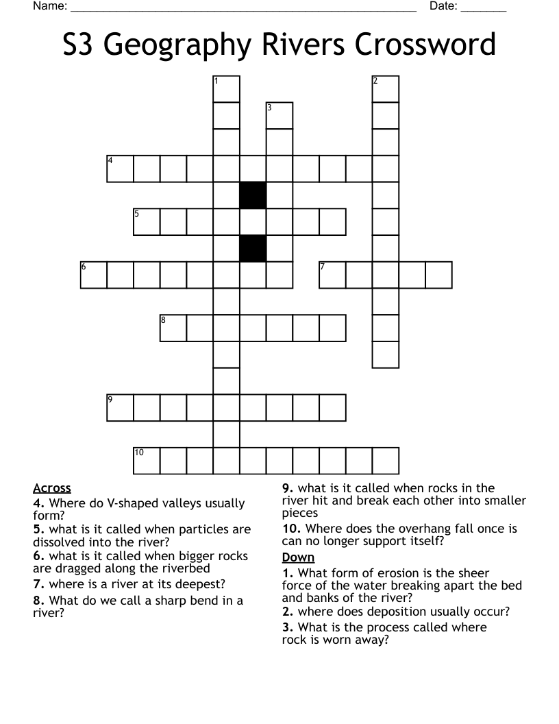S3 Geography Rivers Crossword 