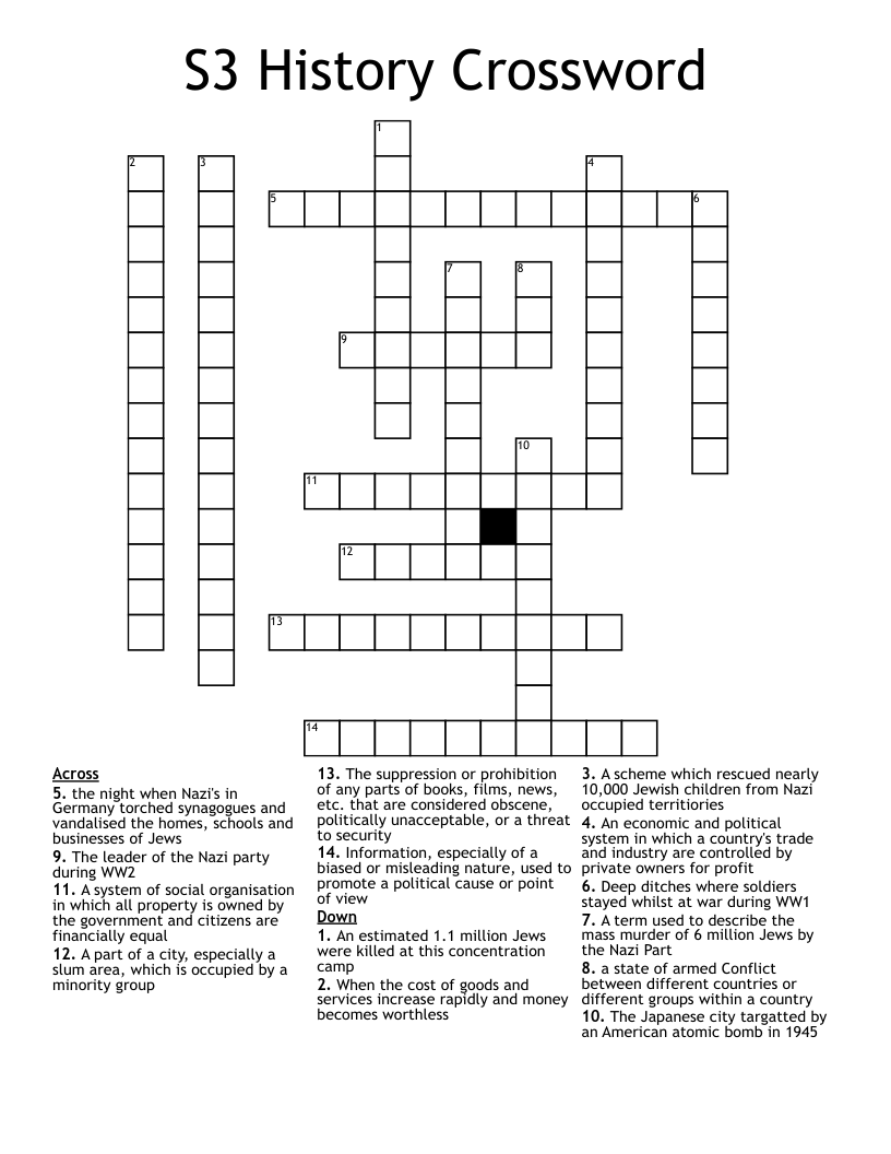 S3 History Crossword