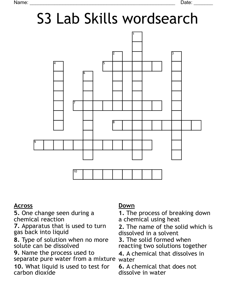 S3 Lab Skills wordsearch  Crossword