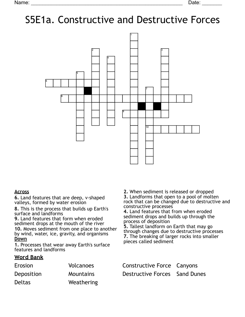 S5E1a. Constructive and Destructive Forces Crossword