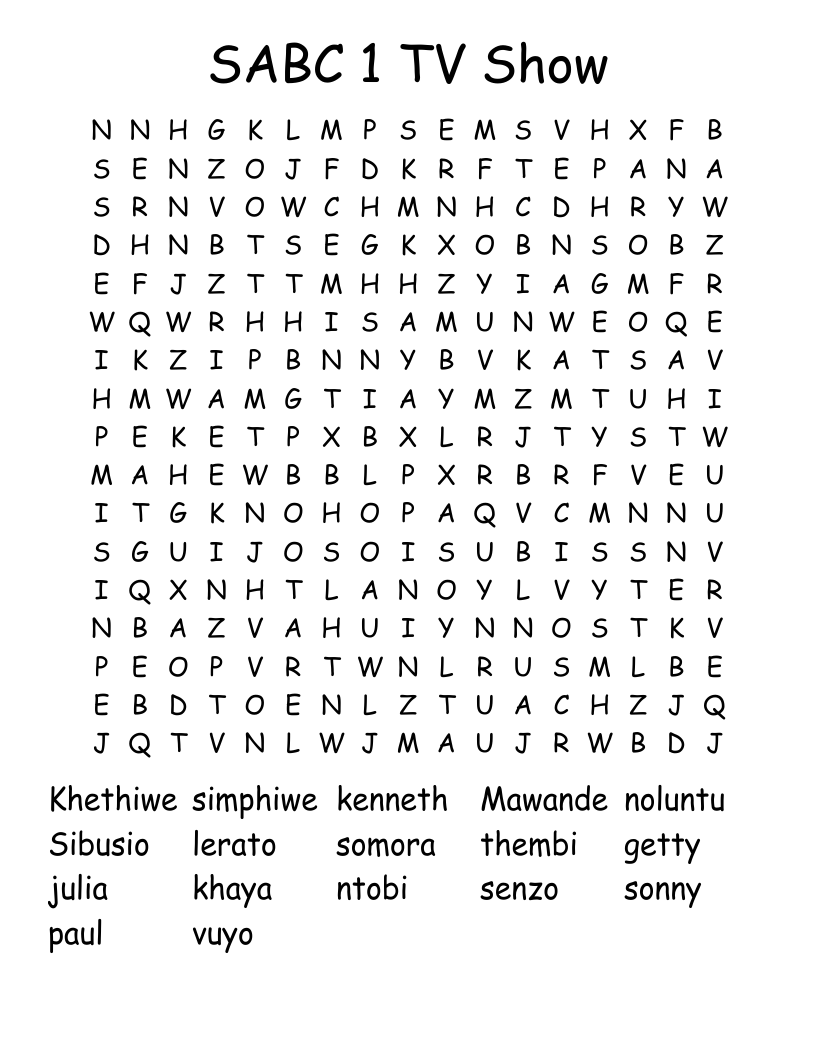 SABC 1 TV Show Word Search
