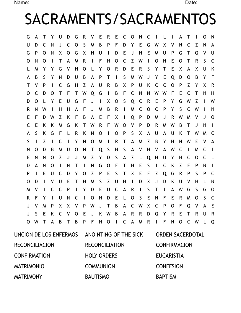 SACRAMENTS/SACRAMENTOS Word Search