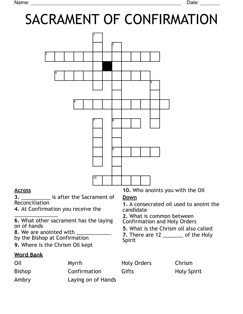 SACRAMENT OF CONFIRMATION Crossword