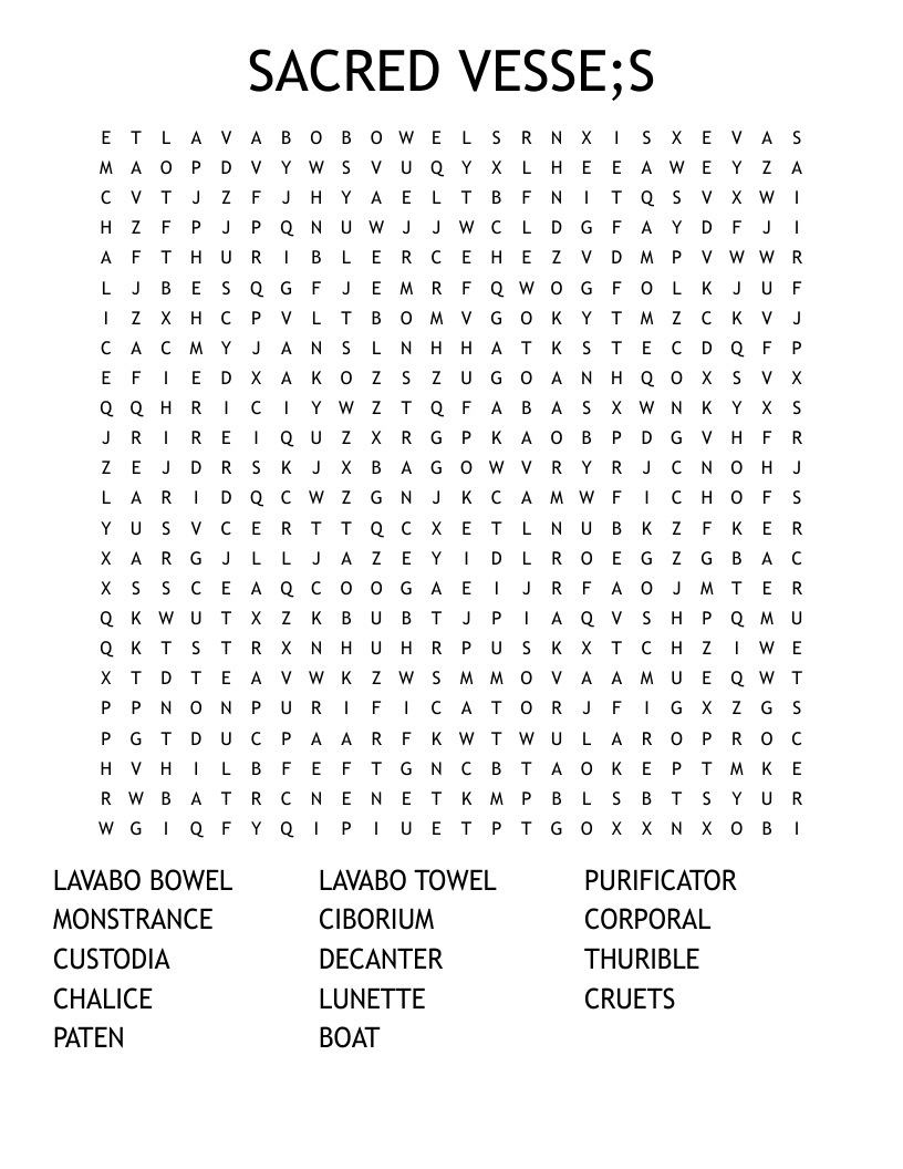 SACRED VESSE;S Word Search