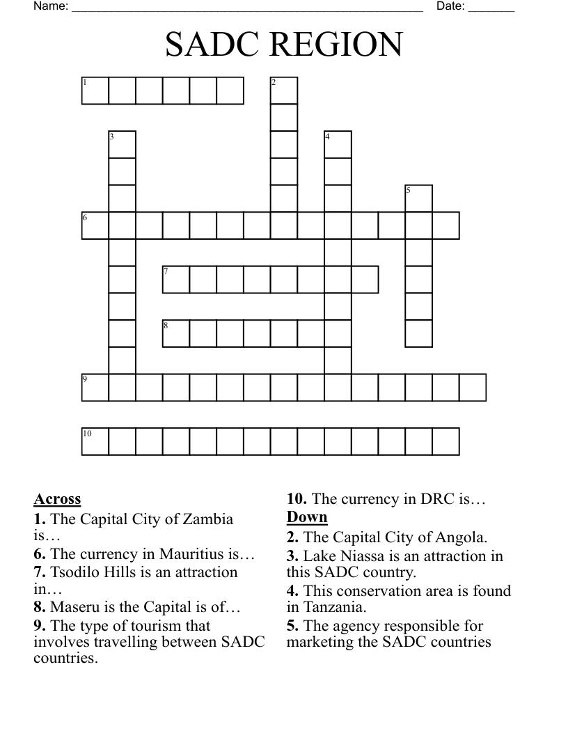 SADC REGION Crossword
