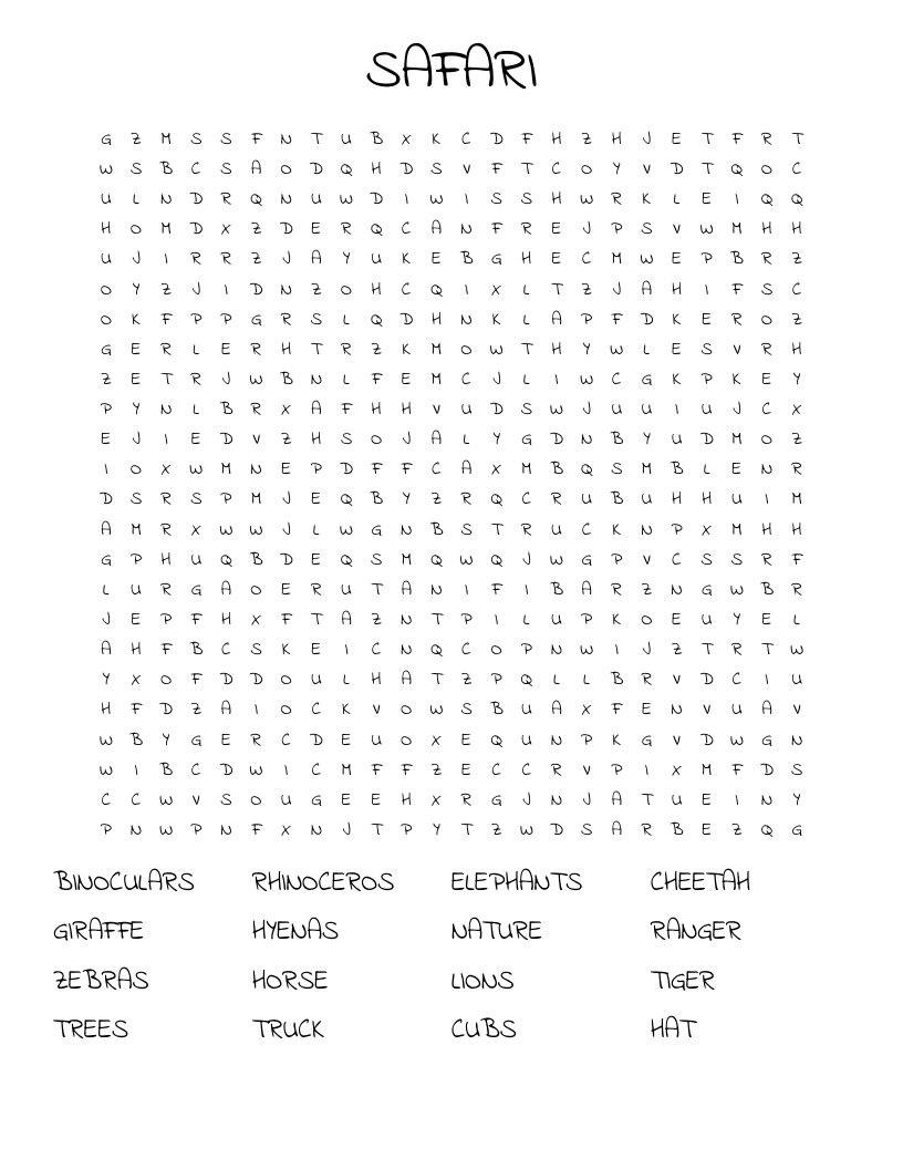 SAFARI Word Search