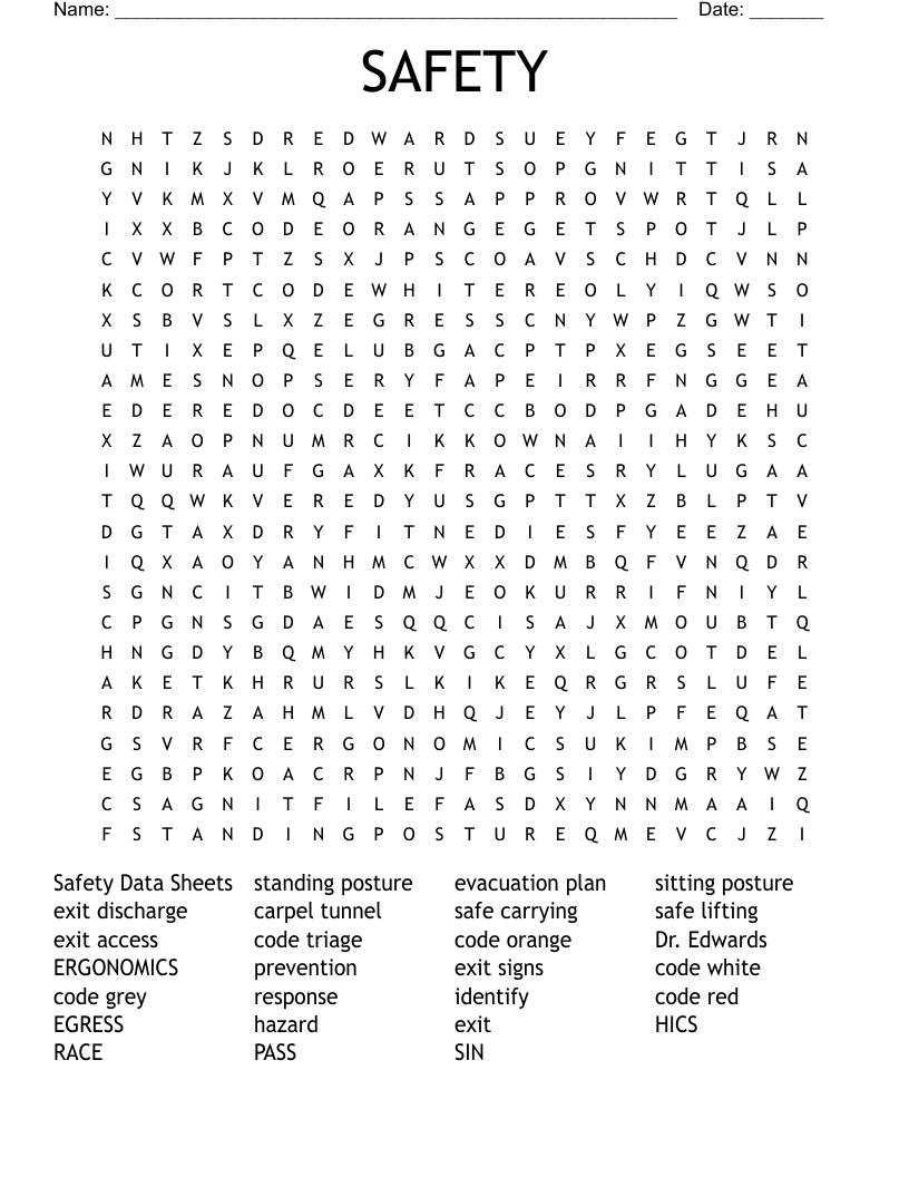 SAFETY Word Search