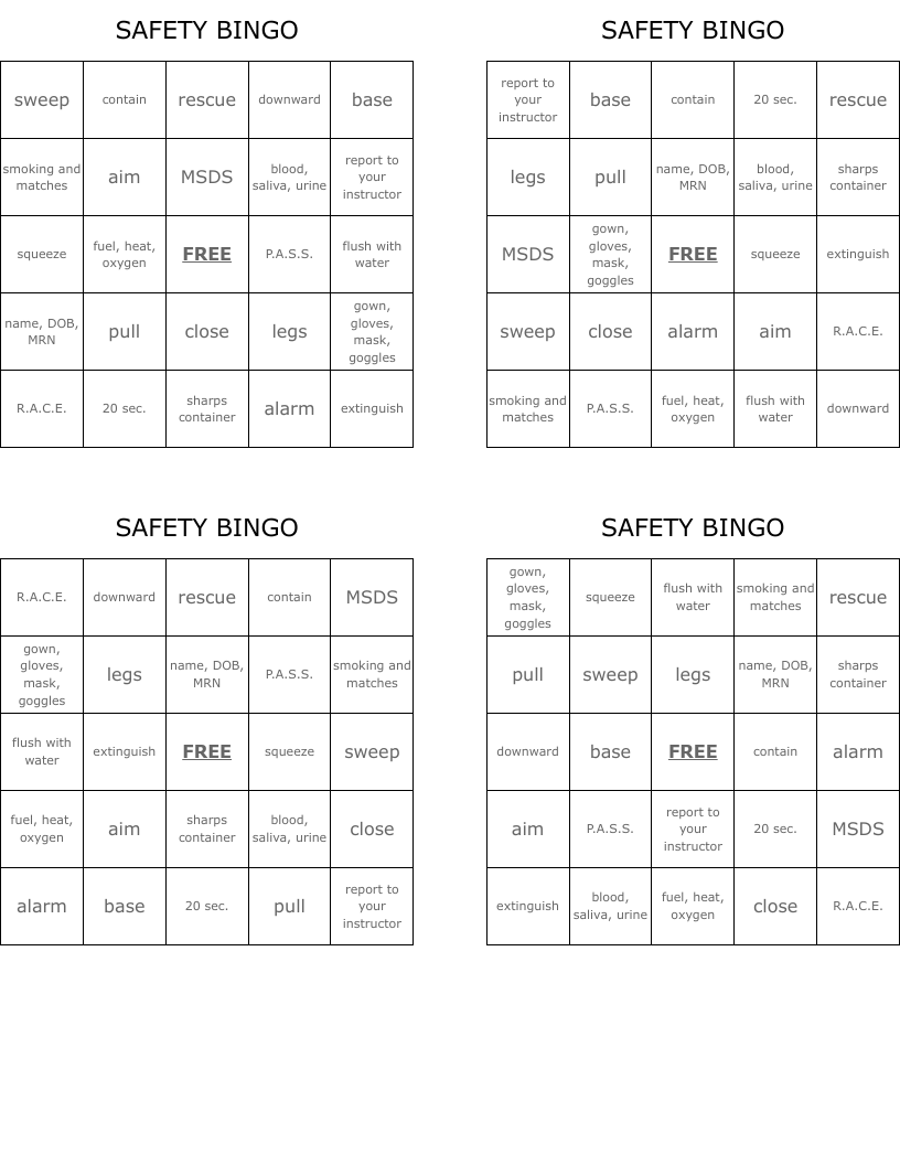 SAFETY BINGO